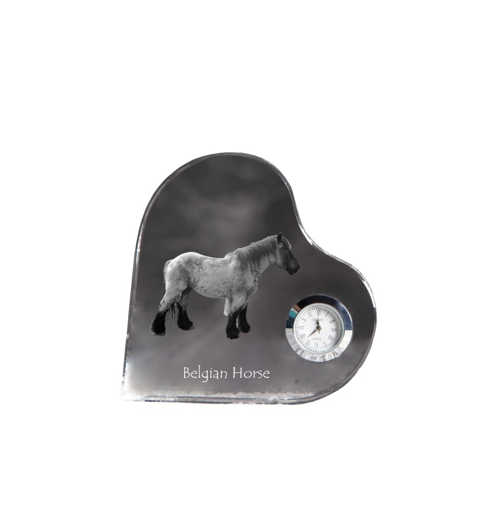 Belgisches Pferd - Kristalluhr mit einem Pferdebild, Herzregal-Uhr, personalisierte Standuhr der Marke Art-Dog