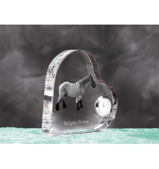 Belgian Horse - crystal clock with a picture of a horse, heart-shaped shelf clock, personalized standing clock by Art-Dog brand