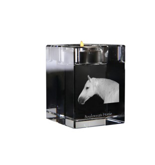 Boulonnais Horse - Candle holder with picture of a horse, crystal tealight holder, personalised gift by Art-Dog brand