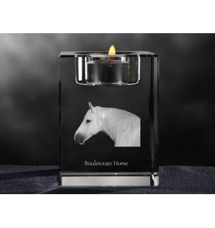 Boulonnais Horse - Candle holder with picture of a horse, crystal tealight holder, personalised gift by Art-Dog brand