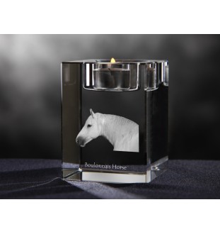 Boulonnais Horse - Candle holder with picture of a horse, crystal tealight holder, personalised gift by Art-Dog brand