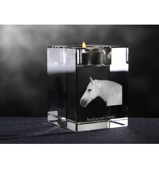 Boulonnais Horse - Candle holder with picture of a horse, crystal tealight holder, personalised gift by Art-Dog brand