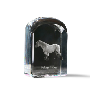 Cheval belge - un cube de cristal avec une photo, une photo de cheval dans le cristal, un presse-papiers cubique de la marque Art-Dog