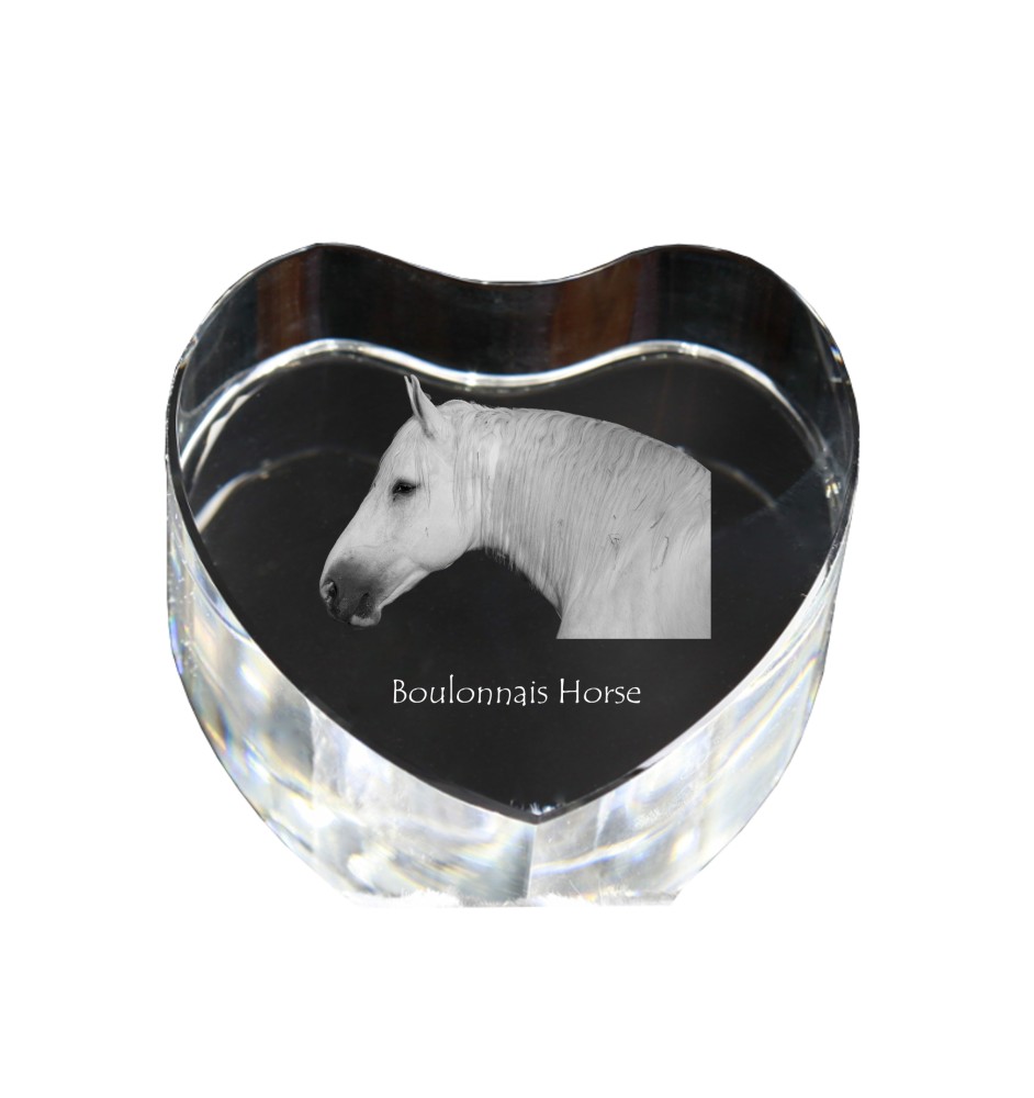 Cheval Boulonnais - une photo de cheval dans un cristal, un cœur en cristal, un cadre exceptionnel avec une photo de la marque Art-Dog