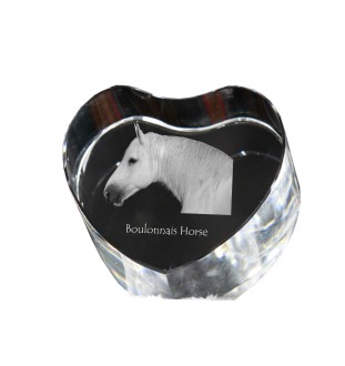 Cheval Boulonnais - une photo de cheval dans un cristal, un cœur en cristal, un cadre exceptionnel avec une photo de la marque Art-Dog