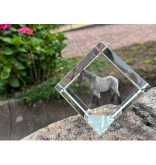 Cheval belge - un cube de cristal avec une photo de cheval, une photo de cheval dans le cristal, un presse-papiers cubique de la marque Art-Dog