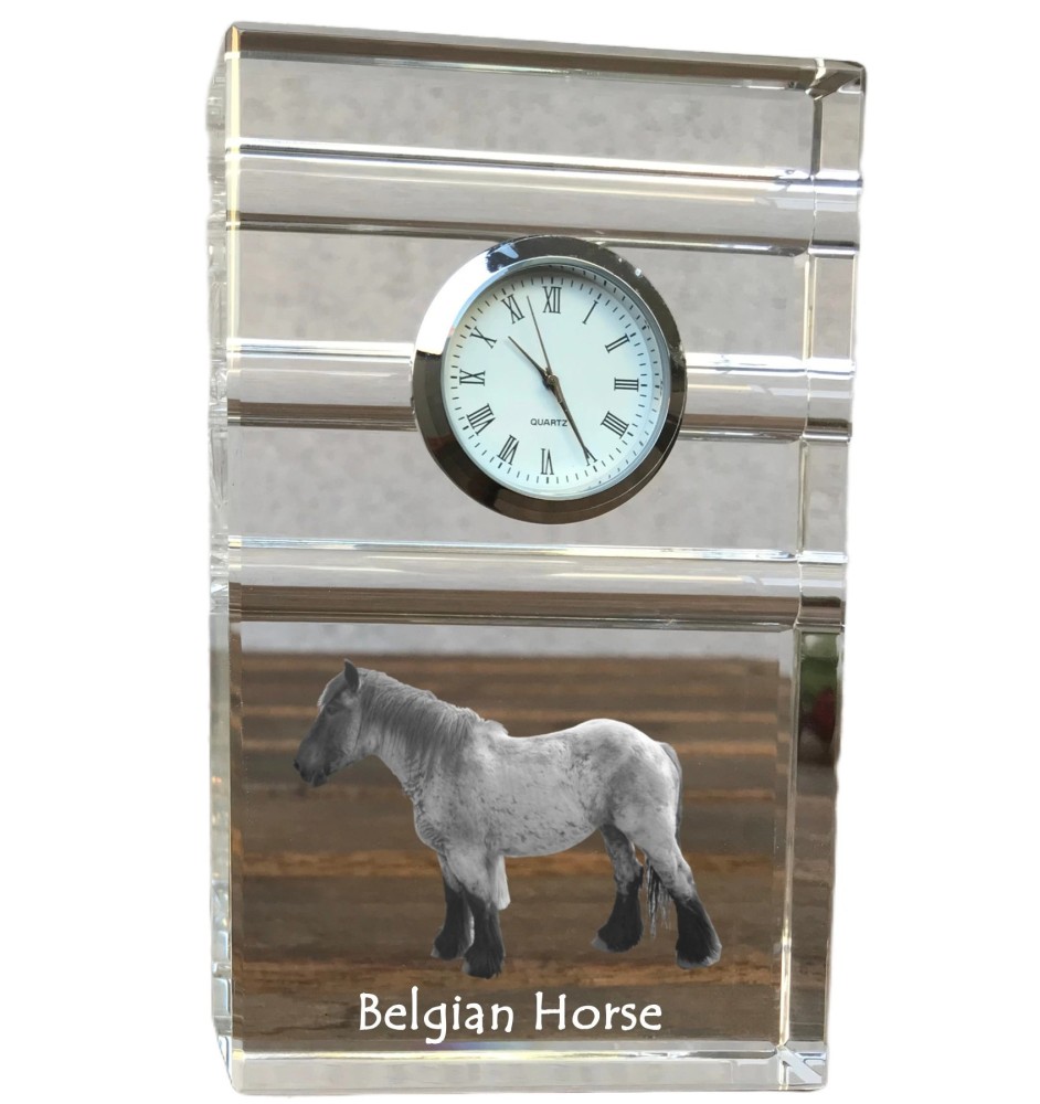 Cheval belge - horloge en verre avec photo, photo de cheval dans un cristal, horloge de bureau personnalisée de la marque Art-Dog