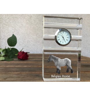 Cheval belge - horloge en verre avec photo, photo de cheval dans un cristal, horloge de bureau personnalisée de la marque Art-Dog