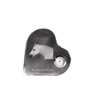 Cheval Boulonnais - horloge en cristal avec une photo de cheval, horloge de table en forme de cœur, horloge debout personnalisée de la marque Art-Dog