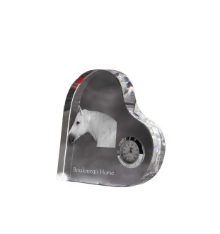 Boulonnais Horse - crystal clock with a picture of a horse, heart-shaped shelf clock, personalized standing clock by Art-Dog brand