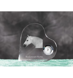 Boulonnais Horse - crystal clock with a picture of a horse, heart-shaped shelf clock, personalized standing clock by Art-Dog brand