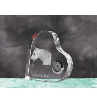 Cheval Boulonnais - horloge en cristal avec une photo de cheval, horloge de table en forme de cœur, horloge debout personnalisée de la marque Art-Dog
