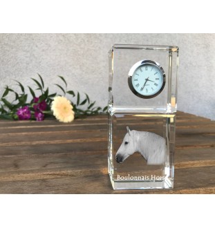 Boulonnais Horse - crystal clock with a photo, photo of a horse in crystal, personalized desk clock by Art-Dog brand