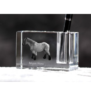 Cheval belge - Porte-stylos, organiseur en cristal avec image d'un cheval, décoration de bureau unique par la marque Art-Dog