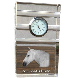 Cheval Boulonnais - horloge en verre avec photo, photo de cheval dans un cristal, horloge de bureau personnalisée de la marque Art-Dog