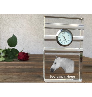 Boulonnais Horse - glass clock with a photo, photo of a horse in crystal, personalized standing office clock by Art-Dog brand