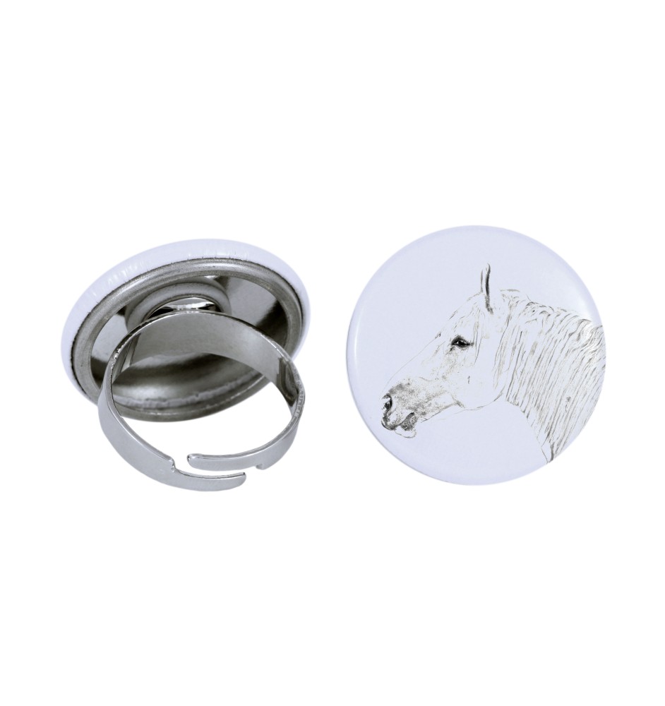 Boulonnais Horse - collector's ring with a horse portrait, handmade product, Art-Dog brand