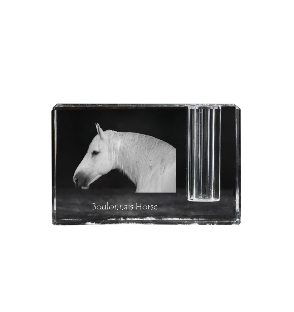 Boulonnais-Pferd - Stifthalter, Kristallorganisator mit Bild eines Pferdes, einzigartige Schreibtischdekoration der Marke Art-Dog