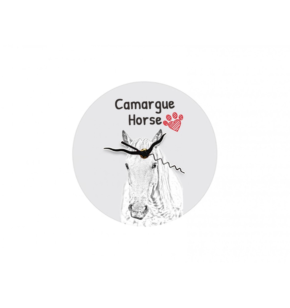 Camargue Horse - wall clock with a horse, shelf clock with a print, personalized home decoration from the Art-Dog brand