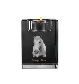 Camargue-Pferd - Kerzenhalter mit Bild eines Pferdes, Teelichthalter aus Kristall, personalisiertes Geschenk der Marke Art-Dog