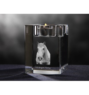 Camargue Horse - Candle holder with picture of a horse, crystal tealight holder, personalised gift by Art-Dog brand