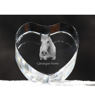 Cheval Camargue - une photo de cheval dans un cristal, un cœur en cristal, un cadre exceptionnel avec une photo de la marque Art-Dog