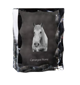 Cheval Camargue - Kristall mit einem Pferdebild, Glasstatuette mit einem Bild, einzigartiger Bilderrahmen der Marke Art-Dog