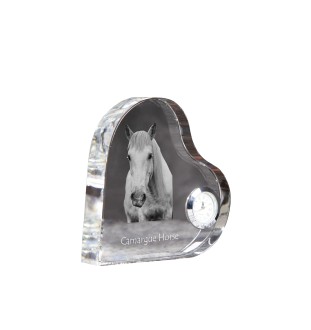 Cheval Camargue - horloge en cristal avec une photo de cheval, horloge de table en forme de cœur, horloge debout personnalisée de la marque Art-Dog
