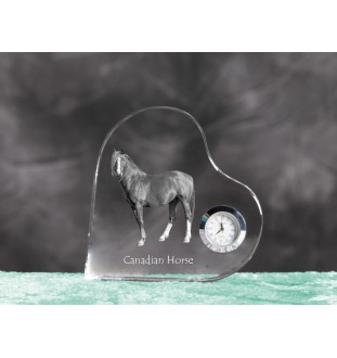 Cheval canadien - horloge en cristal avec une photo de cheval, horloge de table en forme de cœur, horloge debout personnalisée de la marque Art-Dog