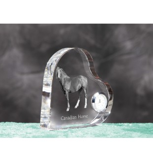 Canadian Horse - crystal clock with a picture of a horse, heart-shaped shelf clock, personalized standing clock by Art-Dog brand