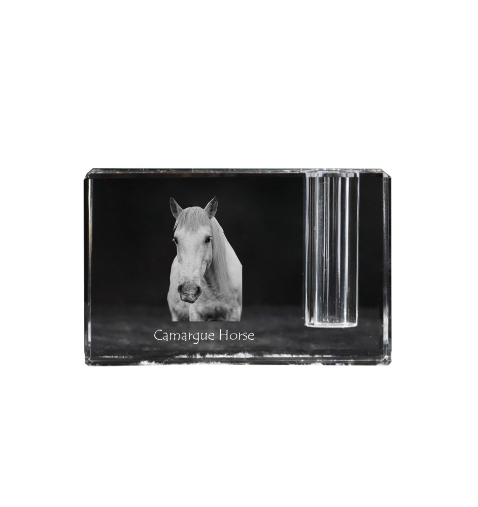 Cheval Camargue - Porte-stylos, organiseur en cristal avec image d'un cheval, décoration de bureau unique par la marque Art-Dog