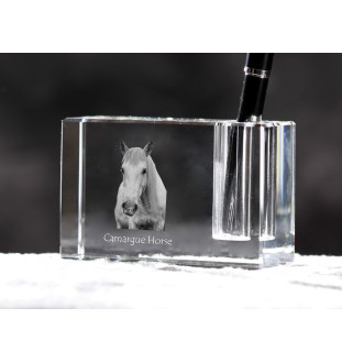 Camargue-Pferd - Stifthalter, Kristallorganisator mit Bild eines Pferdes, einzigartige Schreibtischdekoration der Marke Art-Dog