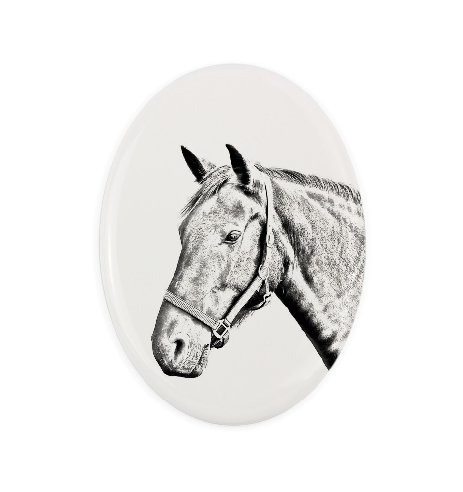 Warmblood danois - une plaque commémorative avec une photo de cheval, une plaque funéraire avec une impression, une plaque ovale personnalisée de la marque Art-Dog