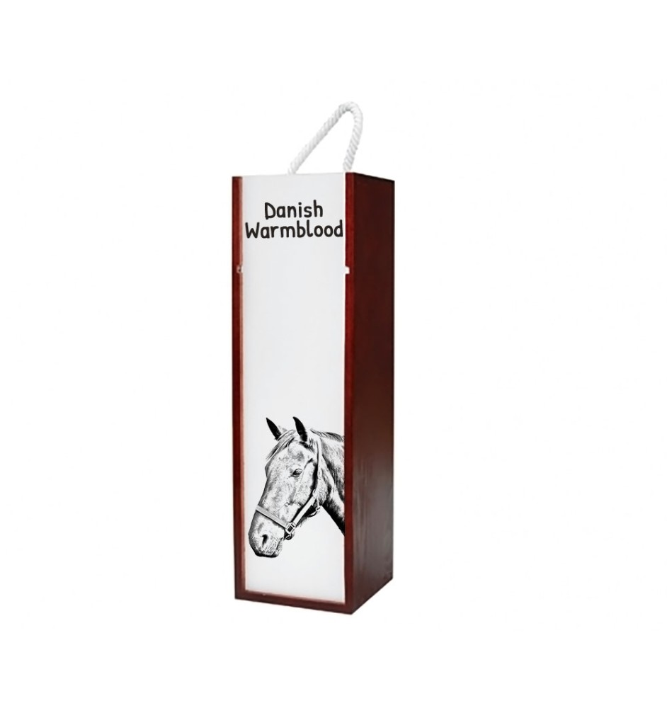 Warmblood danois - boîte à vin avec un cheval, boîte à alcool avec une illustration, boîte cadeau personnalisée de la marque Art-Dog