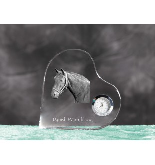 Danish Warmblood - crystal clock with a picture of a horse, heart-shaped shelf clock, personalized standing clock by Art-Dog brand