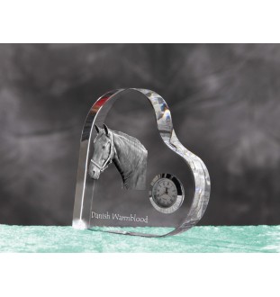 Danish Warmblood - crystal clock with a picture of a horse, heart-shaped shelf clock, personalized standing clock by Art-Dog brand
