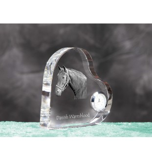 Danish Warmblood - crystal clock with a picture of a horse, heart-shaped shelf clock, personalized standing clock by Art-Dog brand