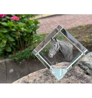 Danish Warmblood - crystal cube with a horse picture, horse picture in crystal, cubic paperweight from Art-Dog brand