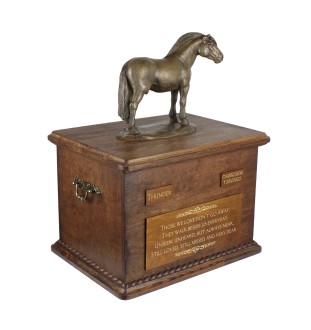 Fjord Horse - urn for horse ashes with a statuette, personalized urn with engraving, large box for horse ashes from the Art-Dog brand