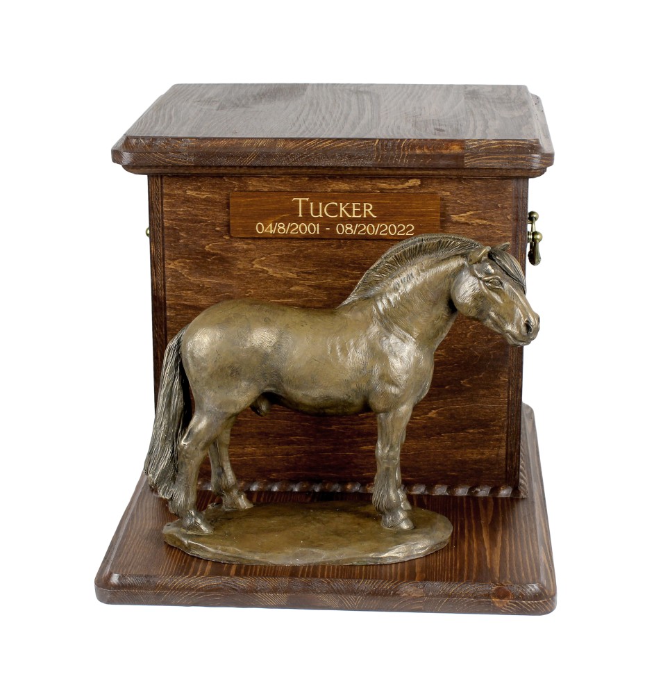 Cheval Fjord - urne pour cendres de cheval avec statuette, urne personnalisée avec gravure, grande boîte pour cendres de cheval de la marque Art-Dog
