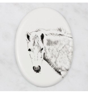 Fjordpferd - Gedenktafel mit einem Pferdefoto, Grabplatte mit Druck, personalisierte ovale Platte von Art-Dog.