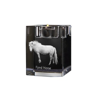 Fjordpferd - Kerzenhalter mit Bild eines Pferdes, Teelichthalter aus Kristall, personalisiertes Geschenk der Marke Art-Dog