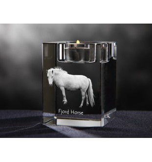 Fjordpferd - Kerzenhalter mit Bild eines Pferdes, Teelichthalter aus Kristall, personalisiertes Geschenk der Marke Art-Dog