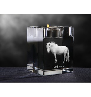 Fjordpferd - Kerzenhalter mit Bild eines Pferdes, Teelichthalter aus Kristall, personalisiertes Geschenk der Marke Art-Dog