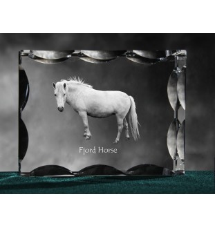 Fjordpferd - crystal with a picture of a horse, glass statuette with a picture, unique frame with a picture from Art-Dog brand
