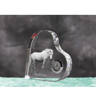 Fjordpferd - Kristalluhr mit einem Pferdebild, Herzregal-Uhr, personalisierte Standuhr der Marke Art-Dog