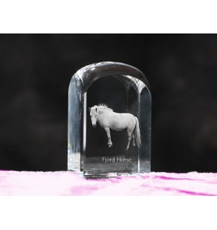 Fjordpferd - Kristallwürfel mit Bild, Pferdebild im Kristall, sechseckiger Papierclip der Marke Art-Dog