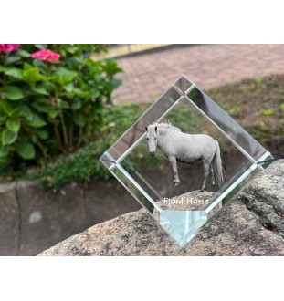 Fjord Horse - crystal cube with a horse picture, horse picture in crystal, cubic paperweight from Art-Dog brand