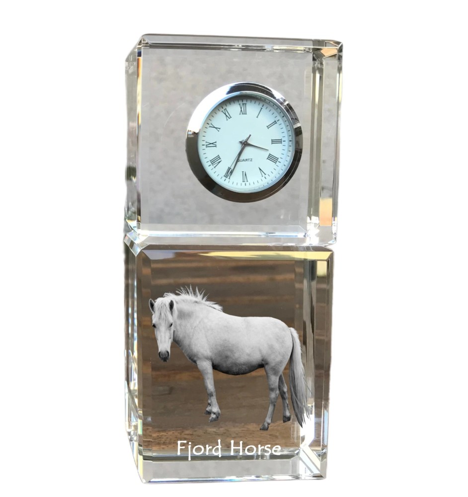 Fjord Horse - crystal clock with a photo, photo of a horse in crystal, personalized desk clock by Art-Dog brand