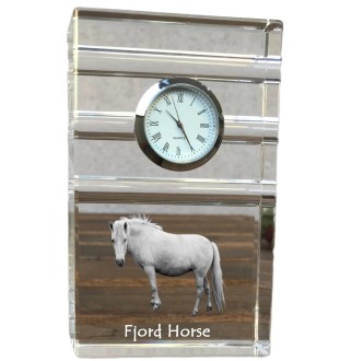 Fjord Horse - glass clock with a photo, photo of a horse in crystal, personalized standing office clock by Art-Dog brand